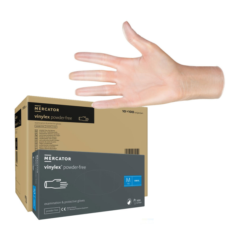 Rękawiczki winylowe M bezpudrowe Mercator Vinylex transparentne 100szt karton 10op