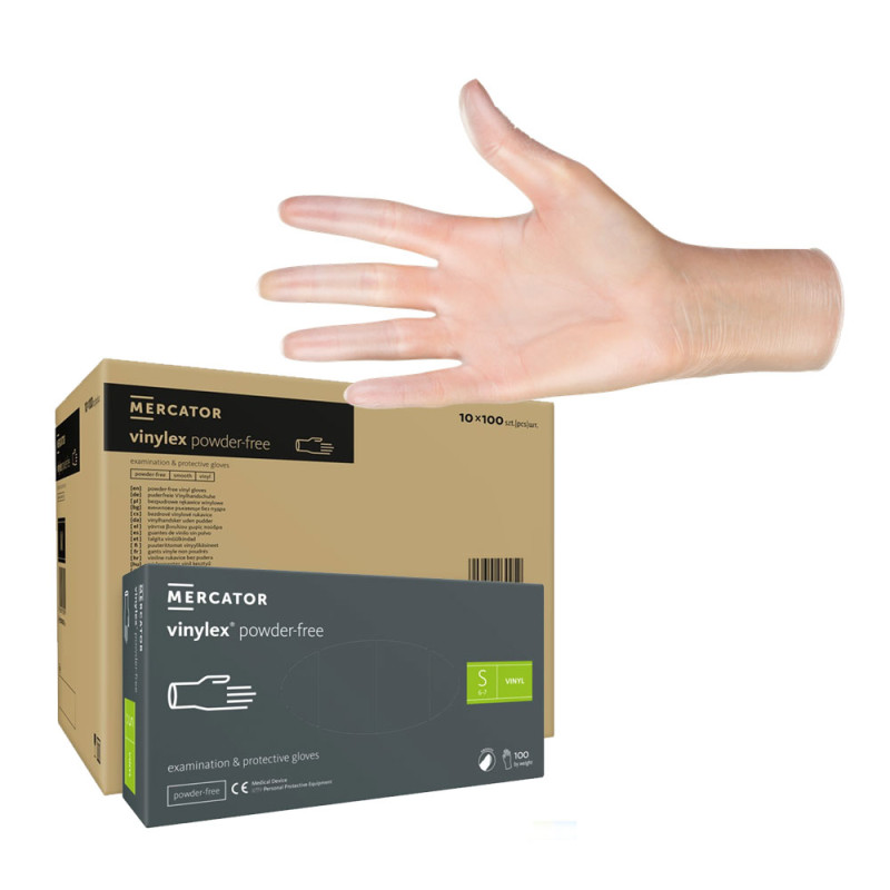 Rękawiczki winylowe S bezpudrowe Mercator Vinylex transparentne 100szt karton 10op