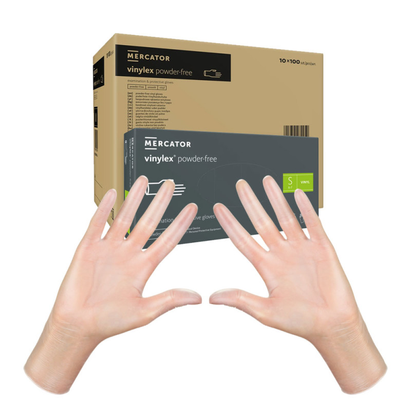 Rękawiczki winylowe S bezpudrowe Mercator Vinylex transparentne 100szt karton 10op