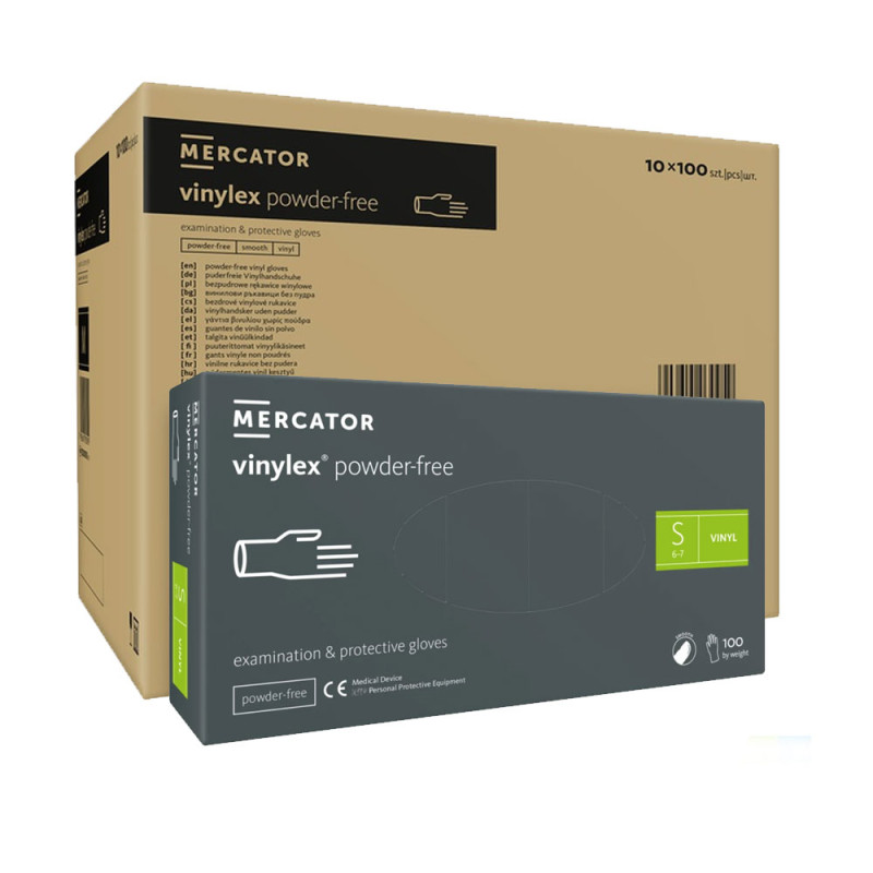Rękawiczki winylowe S bezpudrowe Mercator Vinylex transparentne 100szt karton 10op