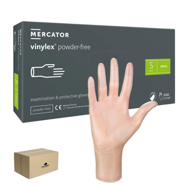 Rękawiczki winylowe S bezpudrowe Mercator Vinylex transparentne 100szt karton 10op