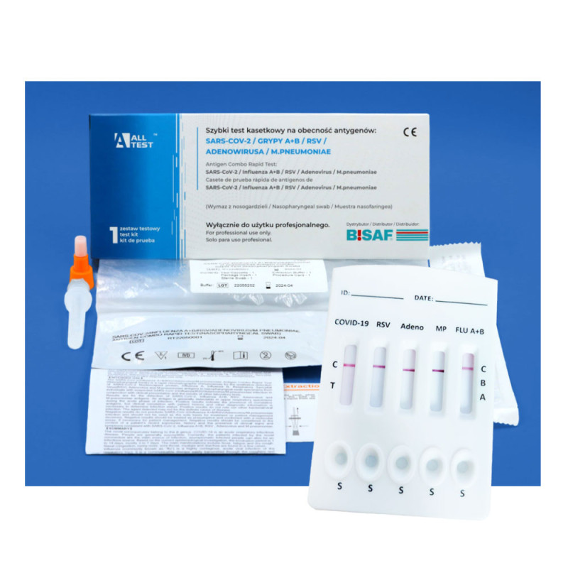 Combo test 6w1 na RSV / grypa A / grypa B / SARS-COV / Adenowirus / Mycoplasma Pneumoniae 100szt