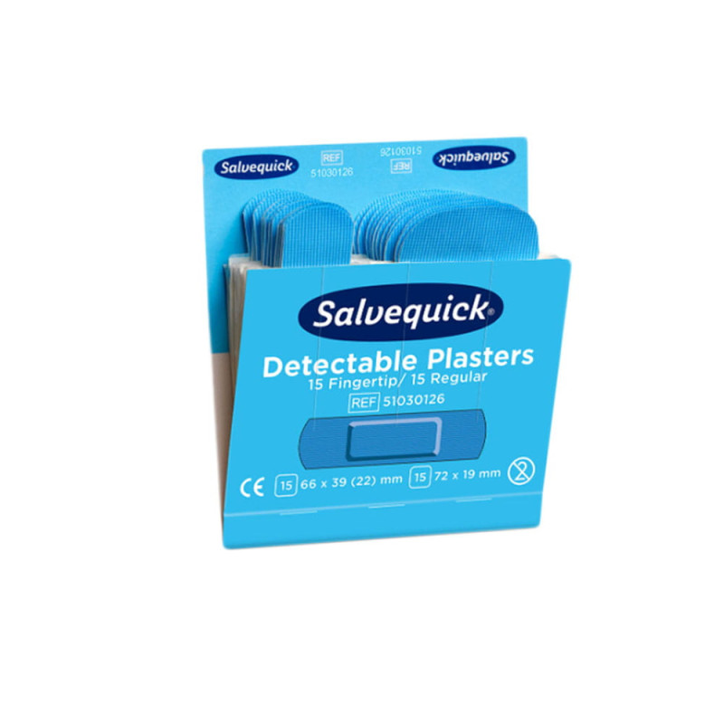 Niebieskie plastry wykrywalne na opuszki palców Cederroth Salvequick 30 szt.