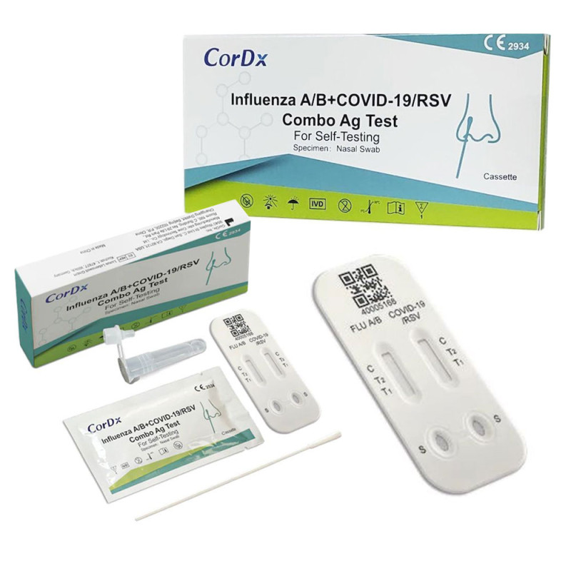 Test combo 4w1 CorDx wymazowy test na RSV grypa A grypa B sars-cov do samokontroli 100szt