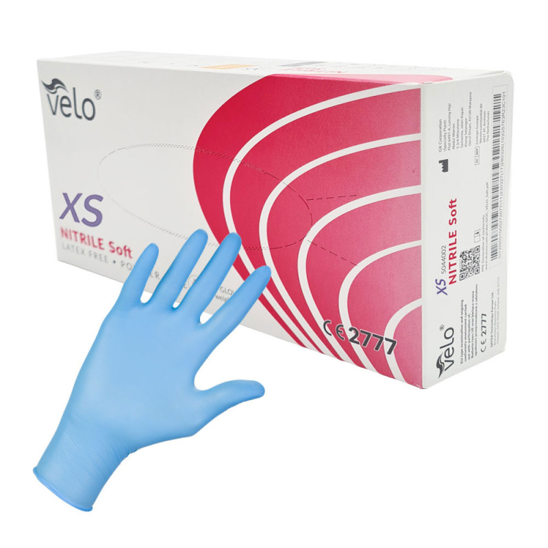 Rękawiczki nitrylowe XS niebieskie Velo 100sztuk