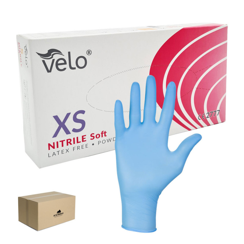 Rękawiczki nitrylowe XS niebieskie Velo 100sztuk karton 10op