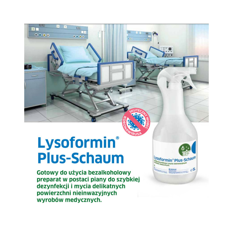 Bezalkoholowy płyn Lysoformin Plus-Schaum do szybkiej dezynfekcji delikatnych powierzchni 1l