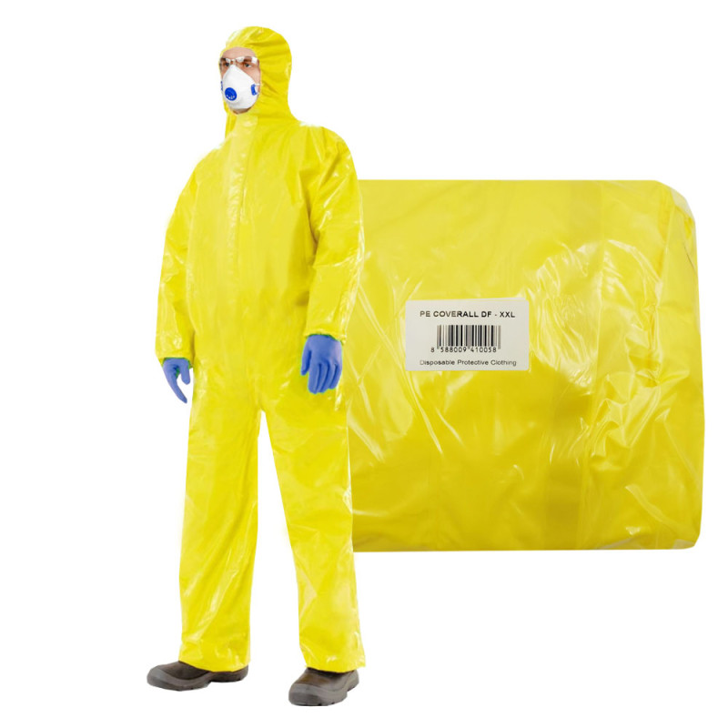 Kombinezon ochronny przeciwchemiczny XXL żółty PE Coverall DF 3000 typ 3 4 5 6 25szt