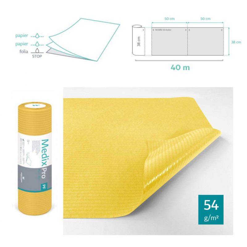 Podkład higieniczny na rolce 38cm x 50cm żółty podfoliowany 54g MedixPro 80szt