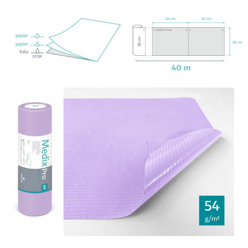 Podkład higieniczny na rolce 38cm x 50cm fioletowy podfoliowany 54g MedixPro 80szt