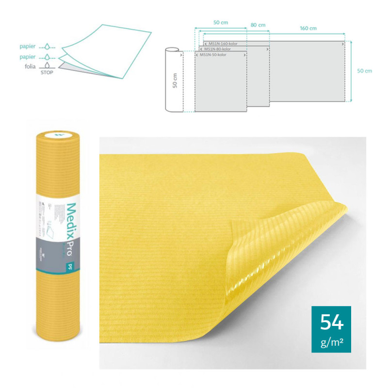 Podkład higieniczny na rolce 50cm x 50cm żółty podfoliowany 54g MedixPro 80szt