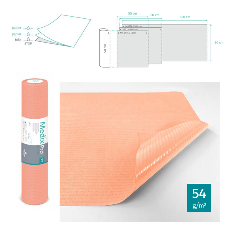 Podkład higieniczny na rolce 50cm x 50cm morelowy podfoliowany 54g MedixPro 80szt