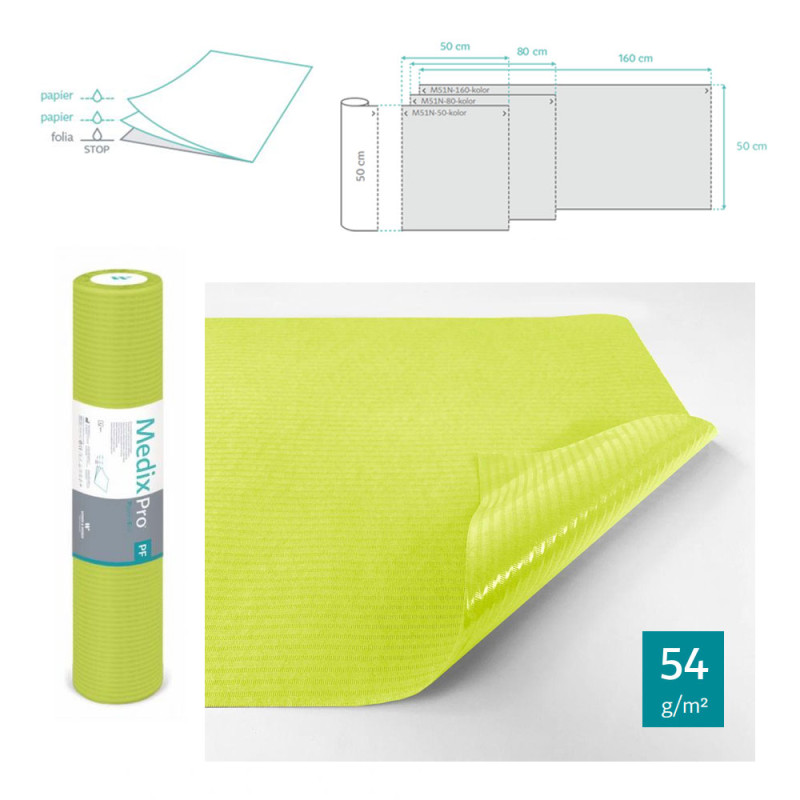 Podkład higieniczny na rolce 50cm x 50cm limonkowy podfoliowany 54g MedixPro 80szt