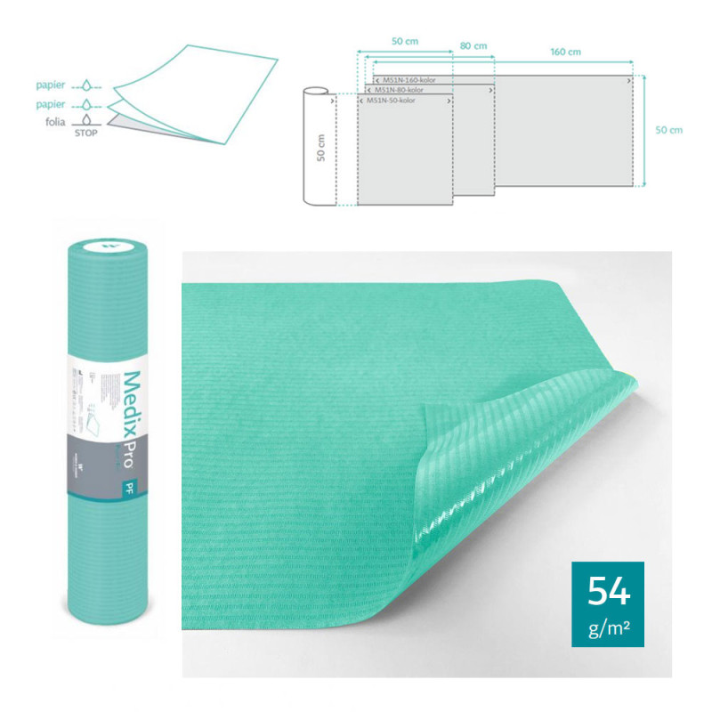 Podkład higieniczny na rolce 50cm x 50cm zielony podfoliowany 54g MedixPro 80szt