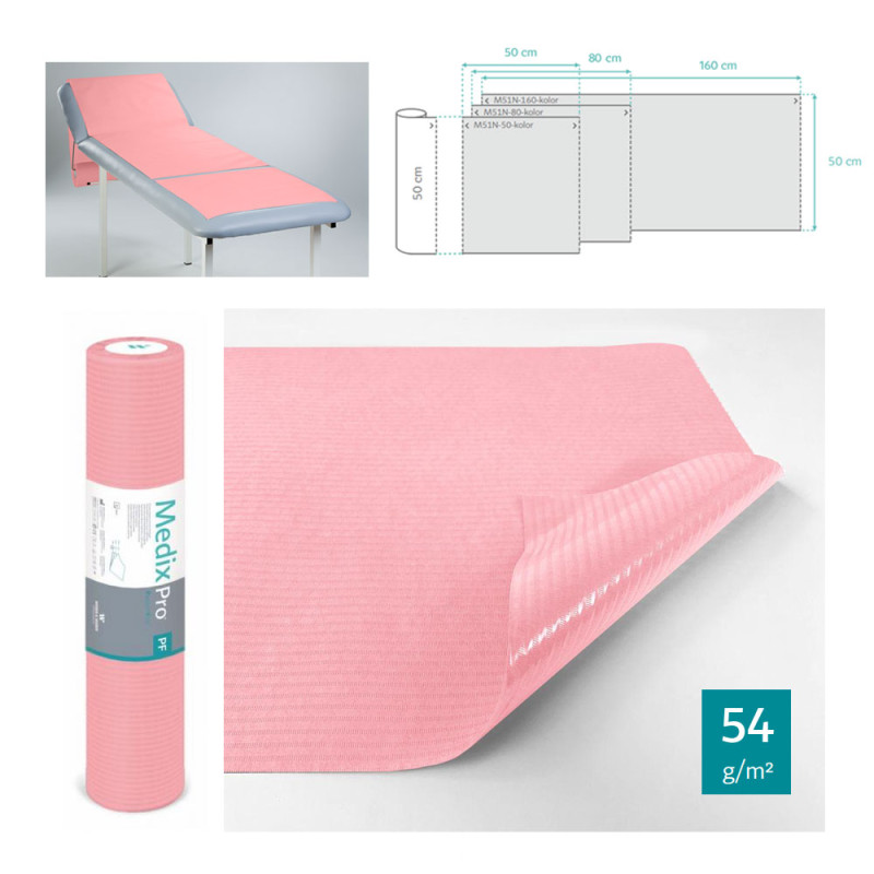 Podkład higieniczny na rolce 50cm x 50cm różowy podfoliowany 54g MedixPro 80szt