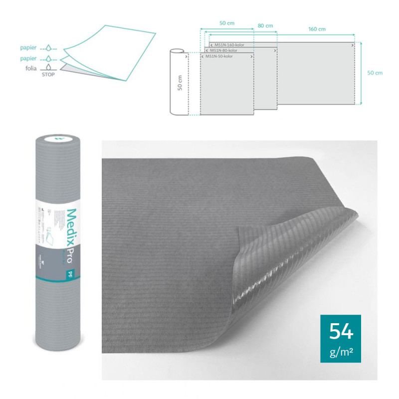Podkład higieniczny na rolce 50cm x 50cm szary podfoliowany 54g MedixPro 80szt