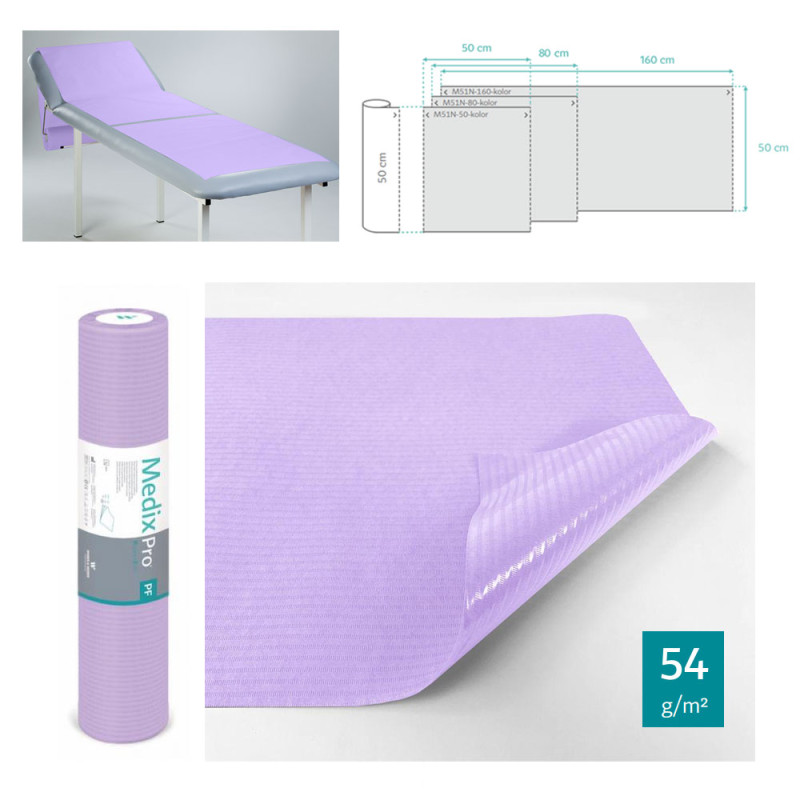 Podkład higieniczny na rolce 50cm x 80cm fioletowy podfoliowany 54g MedixPro 50szt