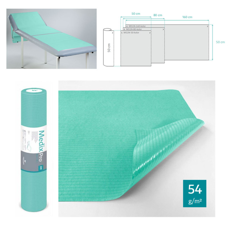Podkład higieniczny na rolce 50cm x 80cm zielony podfoliowany 54g MedixPro 50szt