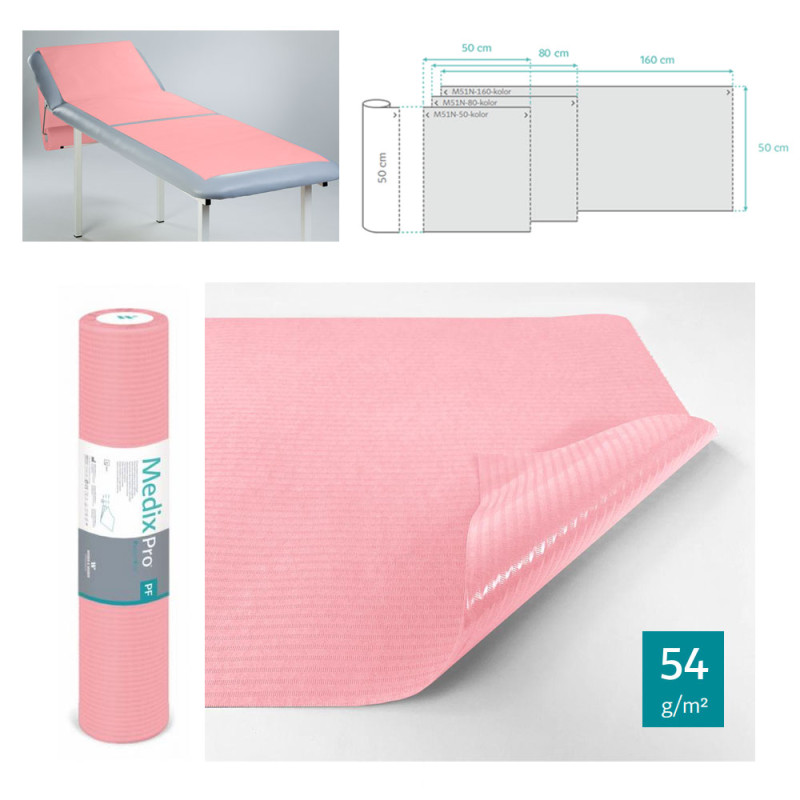 Podkład higieniczny na rolce 60cm x 50cm różowy podfoliowany 54g MedixPro 80szt
