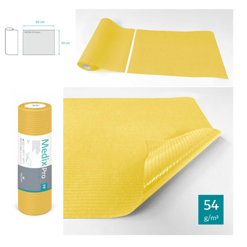 Podkład higieniczny na rolce 33cm x 50cm żółty podfoliowany 54g MedixPro 50szt