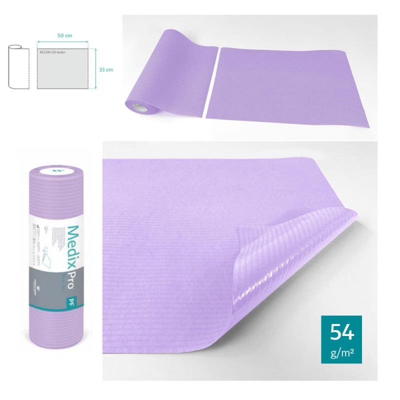 Podkład higieniczny na rolce 33cm x 50cm fioletowy podfoliowany 54g MedixPro 50szt