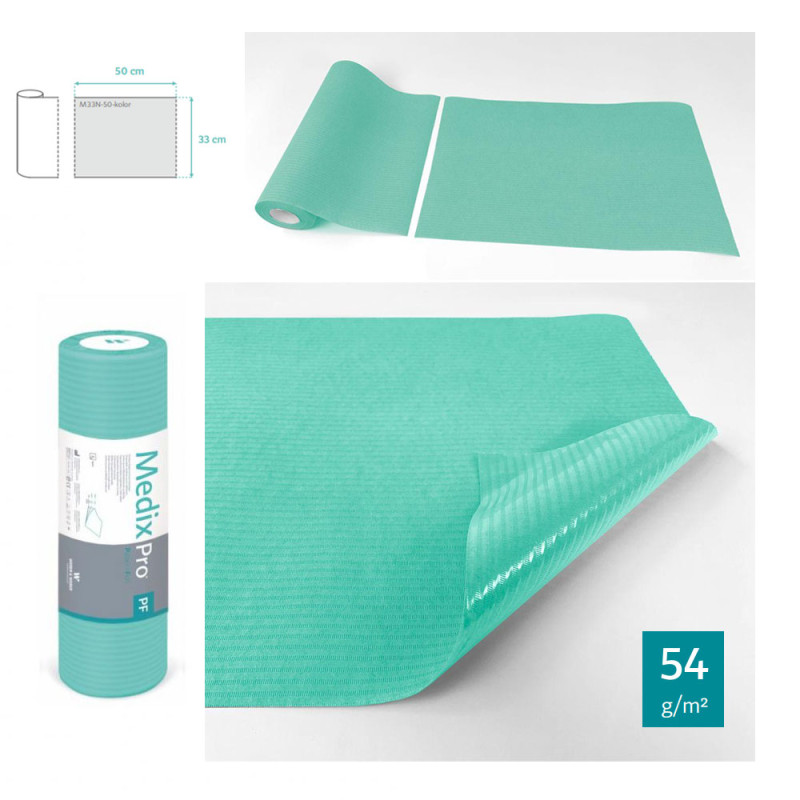 Podkład higieniczny na rolce 33cm x 50cm zielony podfoliowany 54g MedixPro 50szt