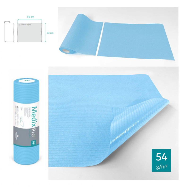 Podkład higieniczny na rolce 33cm x 50cm niebieski podfoliowany 54g MedixPro 50szt