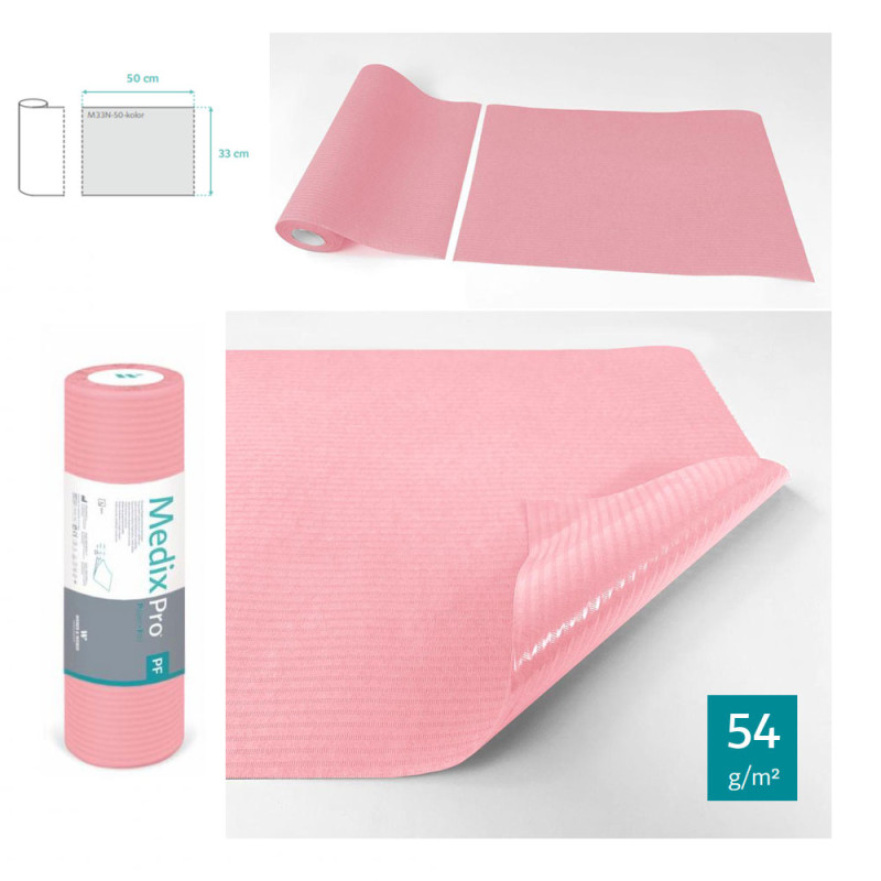 Podkład higieniczny na rolce 33cm x 50cm różowy podfoliowany 54g MedixPro 50szt