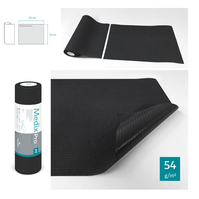 Podkład higieniczny na rolce 33cm x 50cm czarny podfoliowany 54g MedixPro 50szt