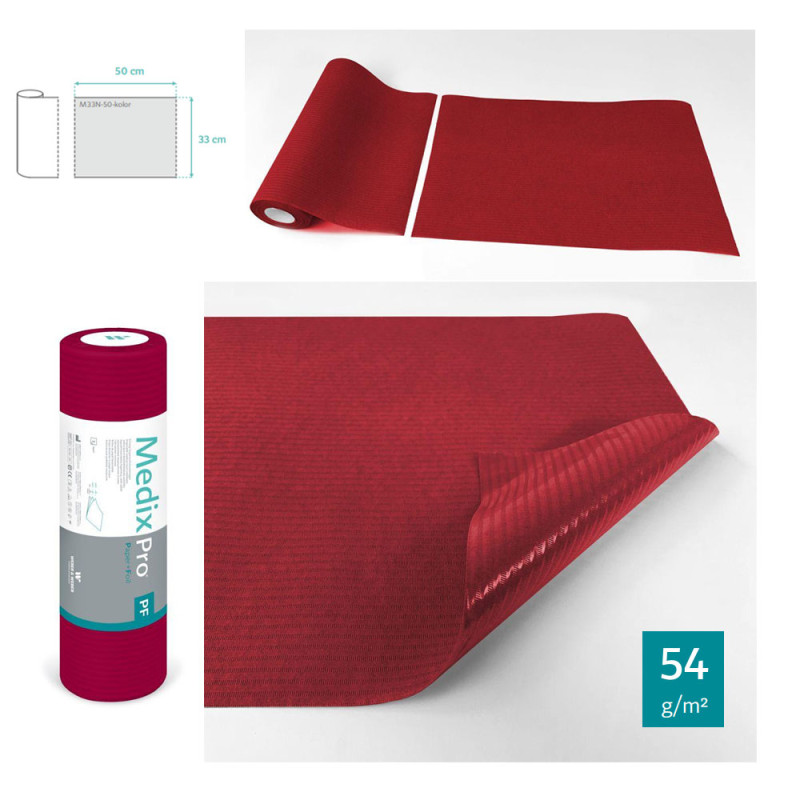 Podkład higieniczny na rolce 33cm x 50cm bordowy podfoliowany 54g MedixPro 50szt