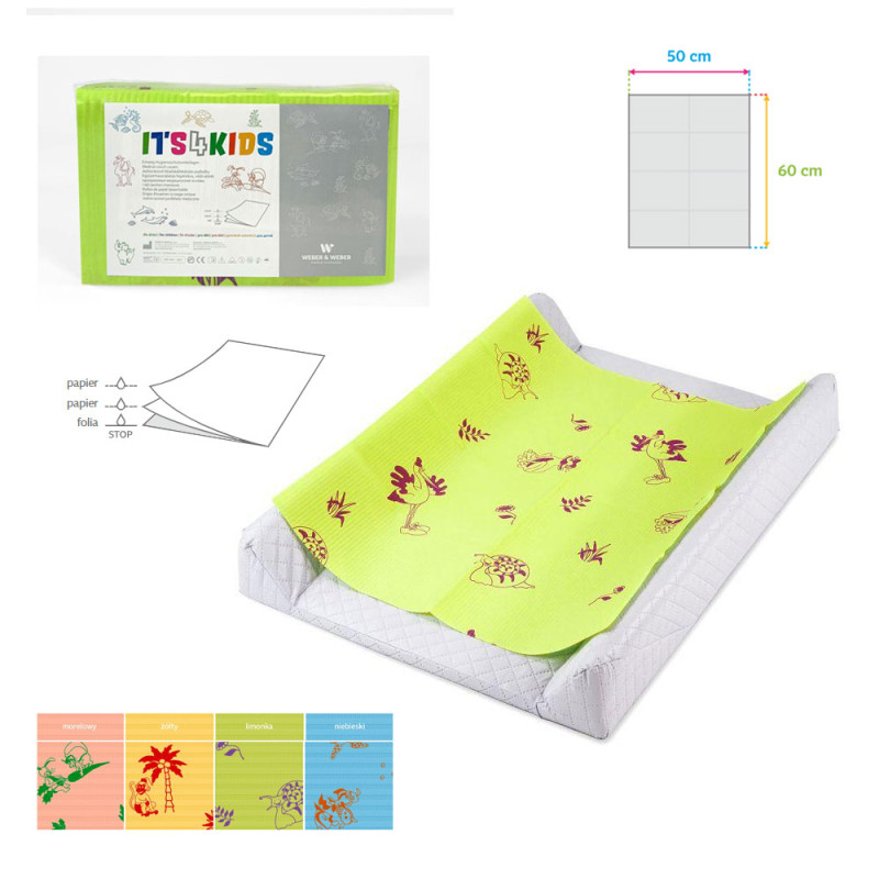Podkład na przewijak dla niemowląt 50cm x 60cm limonkowy podfoliowany 54g Its4kids 400szt