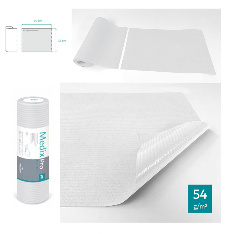 Podkład higieniczny na rolce 33cm x 50cm biały podfoliowany 54g MedixPro 600szt