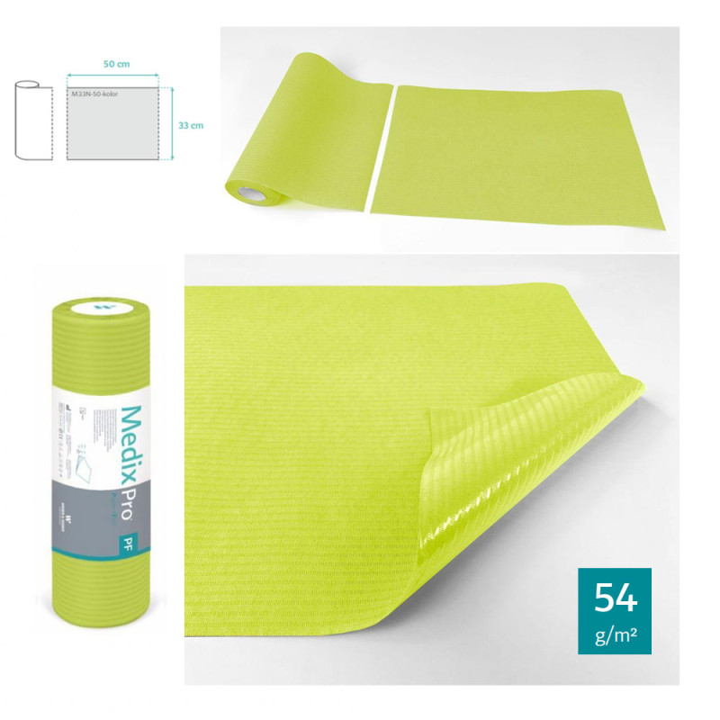 Podkład higieniczny na rolce 33cm x 50cm limonkowy podfoliowany 54g MedixPro 600szt