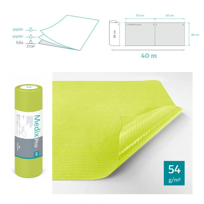 Podkład higieniczny na rolce 38cm x 50cm limonkowy podfoliowany 54g MedixPro 640szt