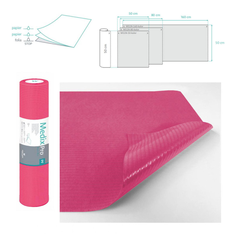 Podkład higieniczny na rolce 50cm x 50cm fuksja podfoliowany 54g MedixPro 480szt