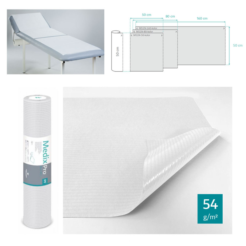 Podkład higieniczny na rolce 50cm x 80cm biały podfoliowany 54g MedixPro 300szt