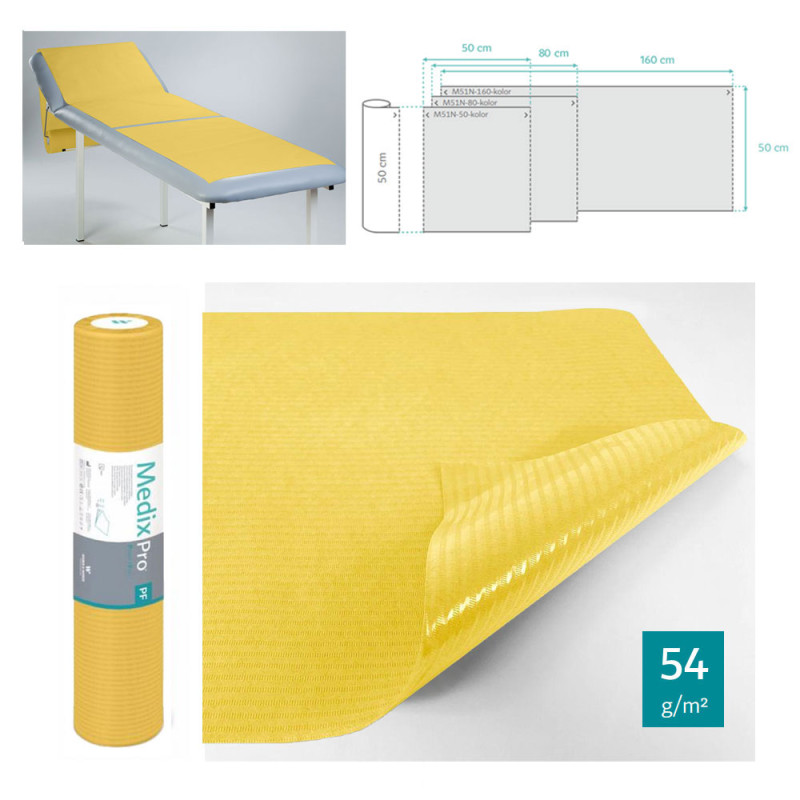 Podkład higieniczny na rolce 50cm x 80cm żółty podfoliowany 54g MedixPro 300szt