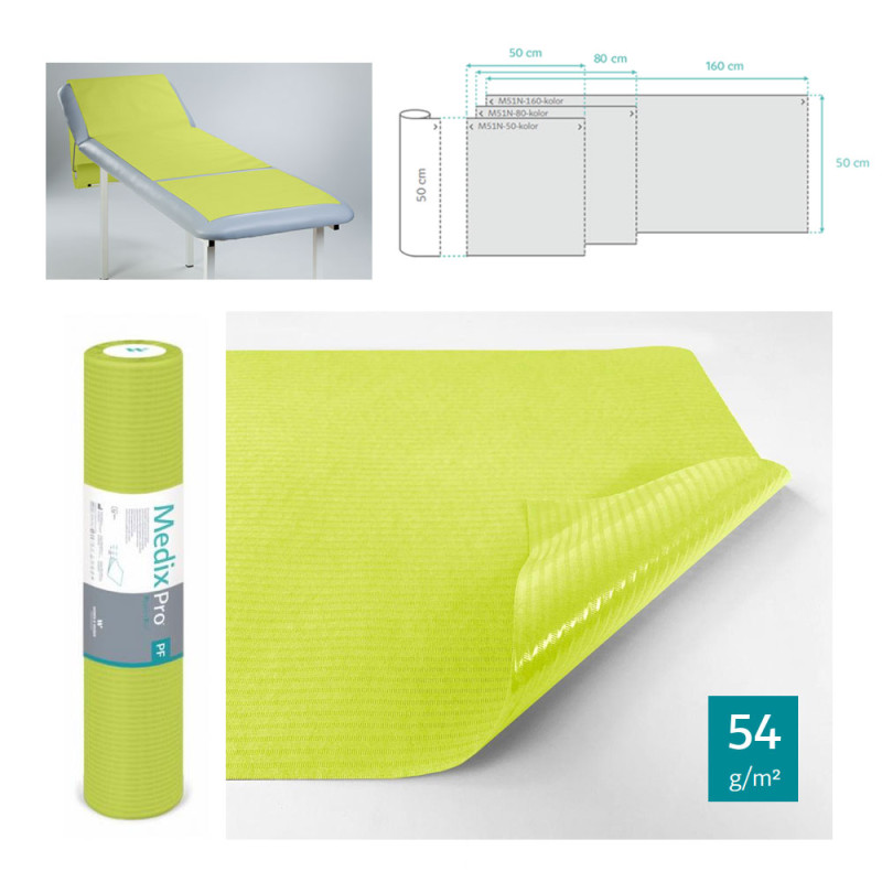 Podkład higieniczny na rolce 60cm x 50cm limonkowy podfoliowany 54g MedixPro 480szt