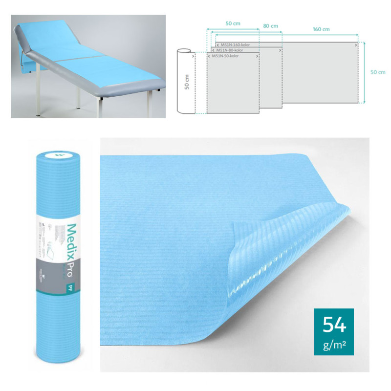 Podkład higieniczny na rolce 60cm x 50cm niebieski podfoliowany 54g MedixPro 480szt