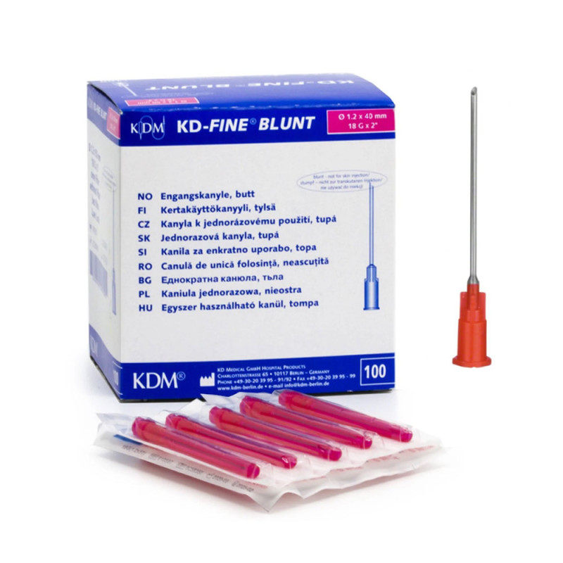 Igły do pobierania leków z filtrem 40mm x 1,2mm 18G KDM KD-Fine Blunt 100szt