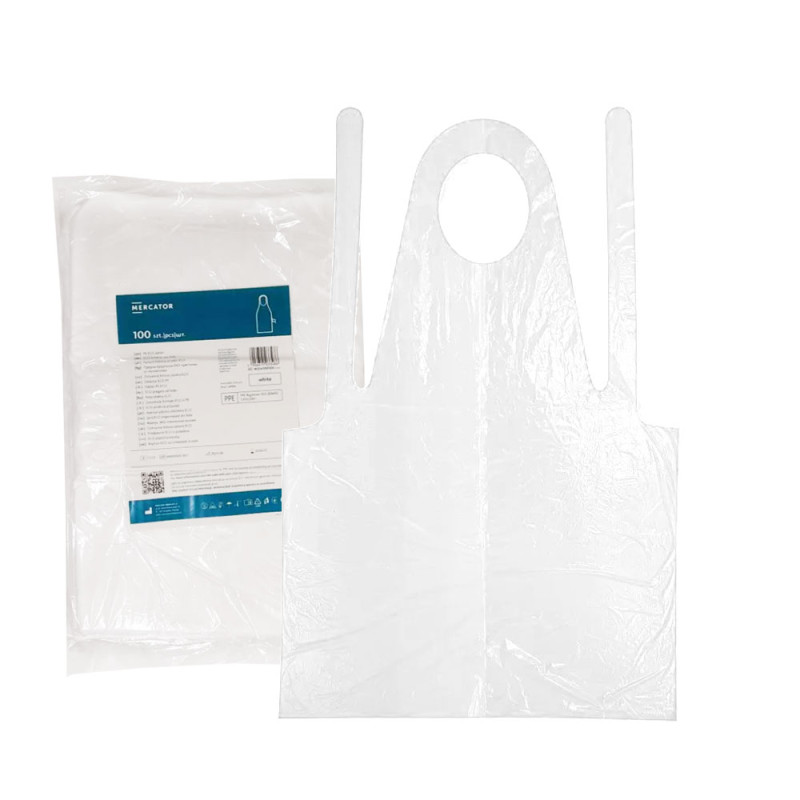 Fartuch foliowy wodoodporny biały 130cm x 80cm wiązany na troki (folia LDPE) 100szt x 10op