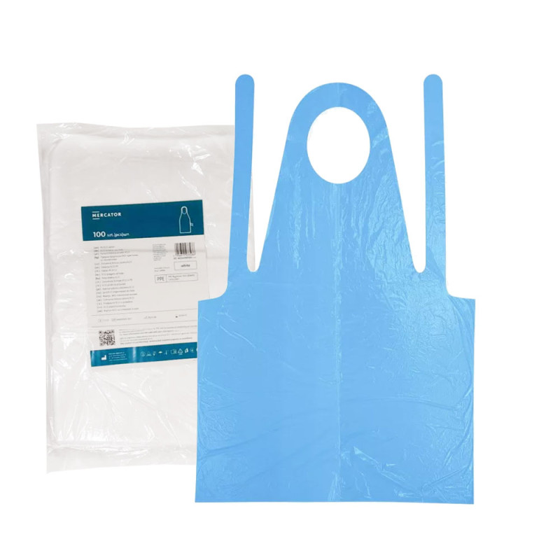 Fartuch foliowy wodoodporny niebieski 130cm x 80cm wiązany na troki (folia LDPE) 100szt x 10op