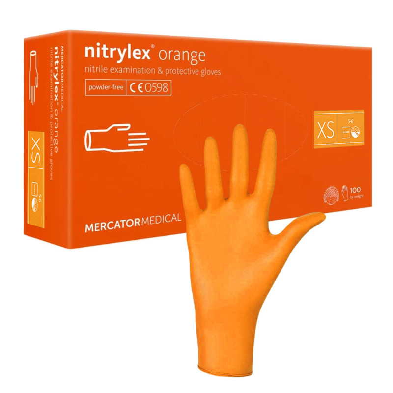 Rękawiczki nitrylowe XS pomarańczowe Mercator Nitrylex Orange 100sztuk