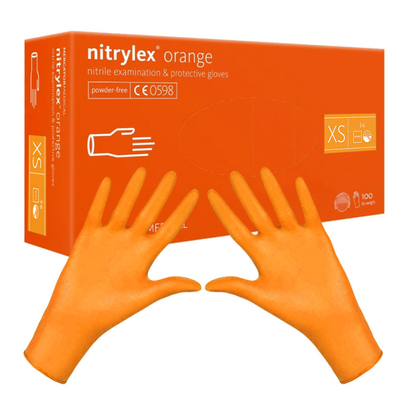 Rękawiczki nitrylowe XS pomarańczowe Mercator Nitrylex Orange 100sztuk