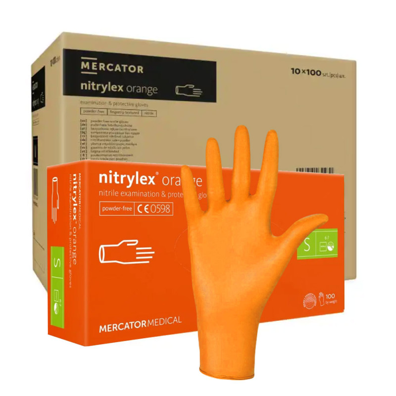Rękawiczki nitrylowe S pomarańczowe Mercator Nitrylex Orange 100sztuk karton 10op