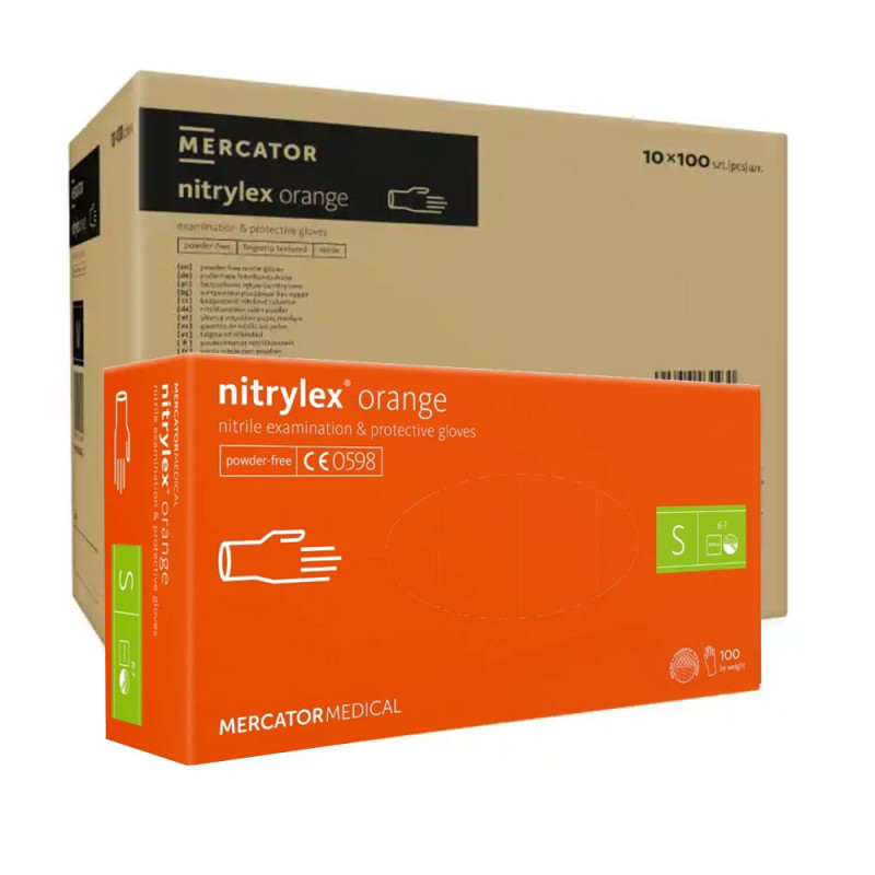 Rękawiczki nitrylowe S pomarańczowe Mercator Nitrylex Orange 100sztuk karton 10op