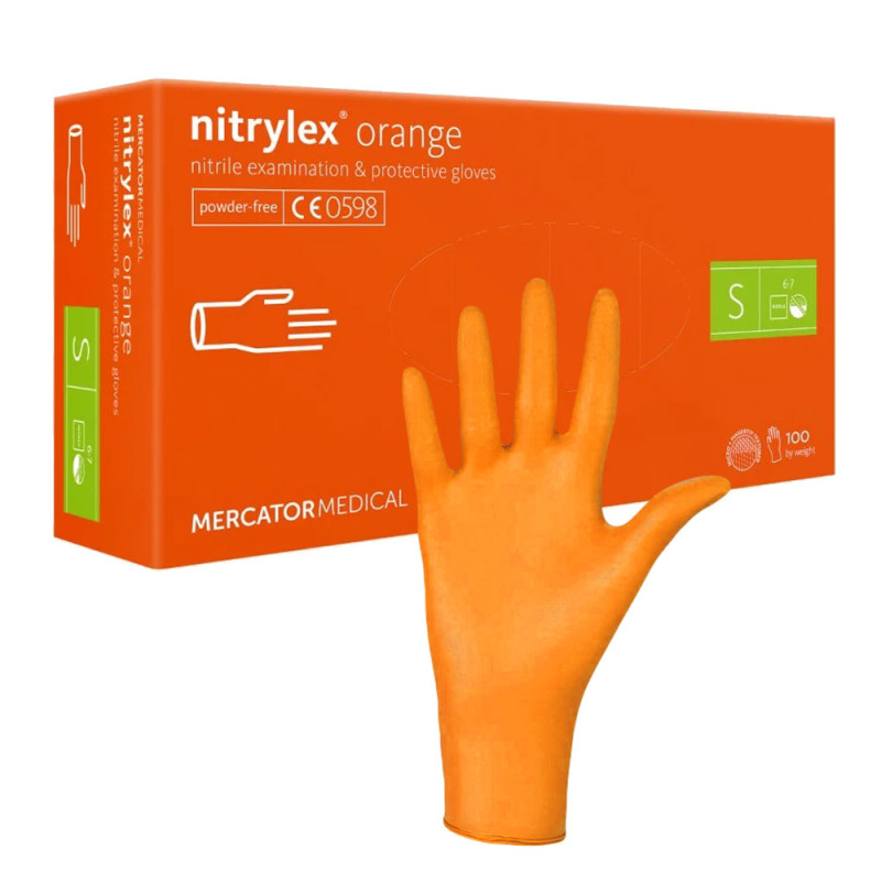 Rękawiczki nitrylowe S pomarańczowe Mercator Nitrylex Orange 100sztuk karton 10op