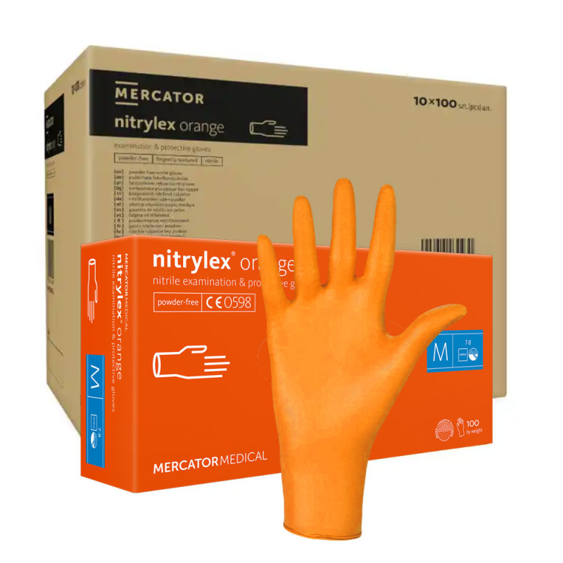 Rękawiczki nitrylowe M pomarańczowe Mercator Nitrylex Orange 100sztuk karton 10op