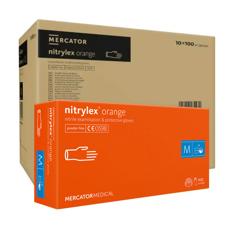 Rękawiczki nitrylowe M pomarańczowe Mercator Nitrylex Orange 100sztuk karton 10op