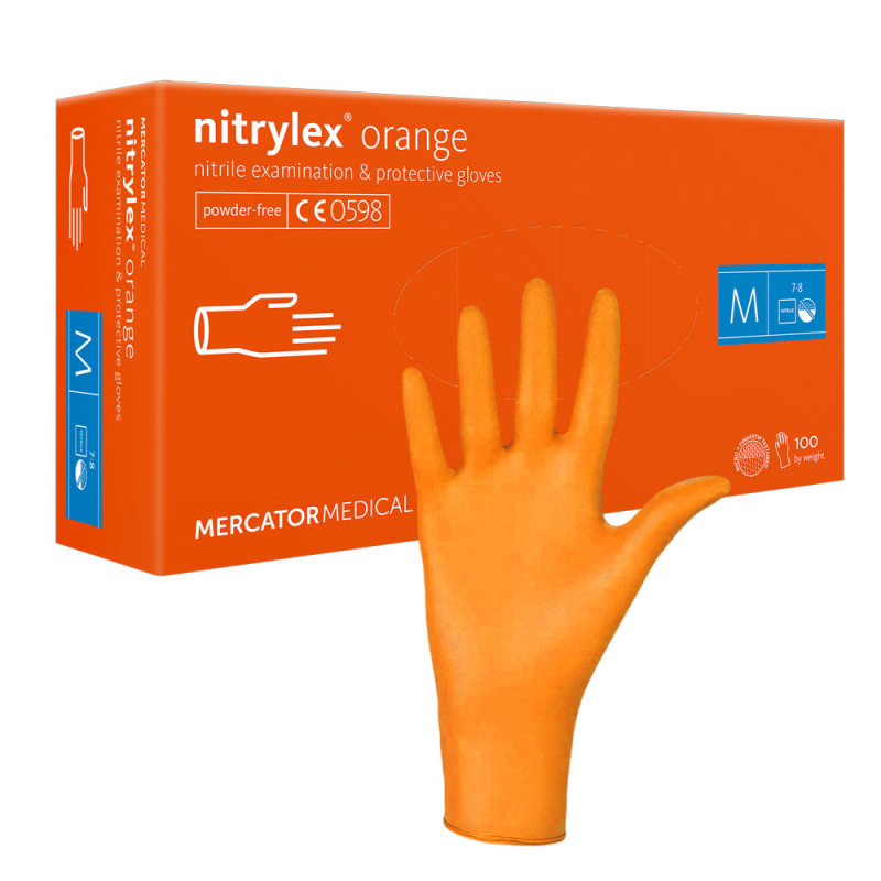 Rękawiczki nitrylowe M pomarańczowe Mercator Nitrylex Orange 100sztuk karton 10op